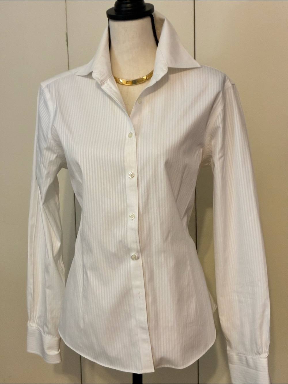 Brooks Brothers White on White Pinstripe Button-Down Shirt